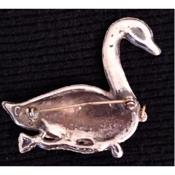 Vintage Silver Rhinestone Metal Swan Bird Brooch Pin 2" - Picture 4 of 6